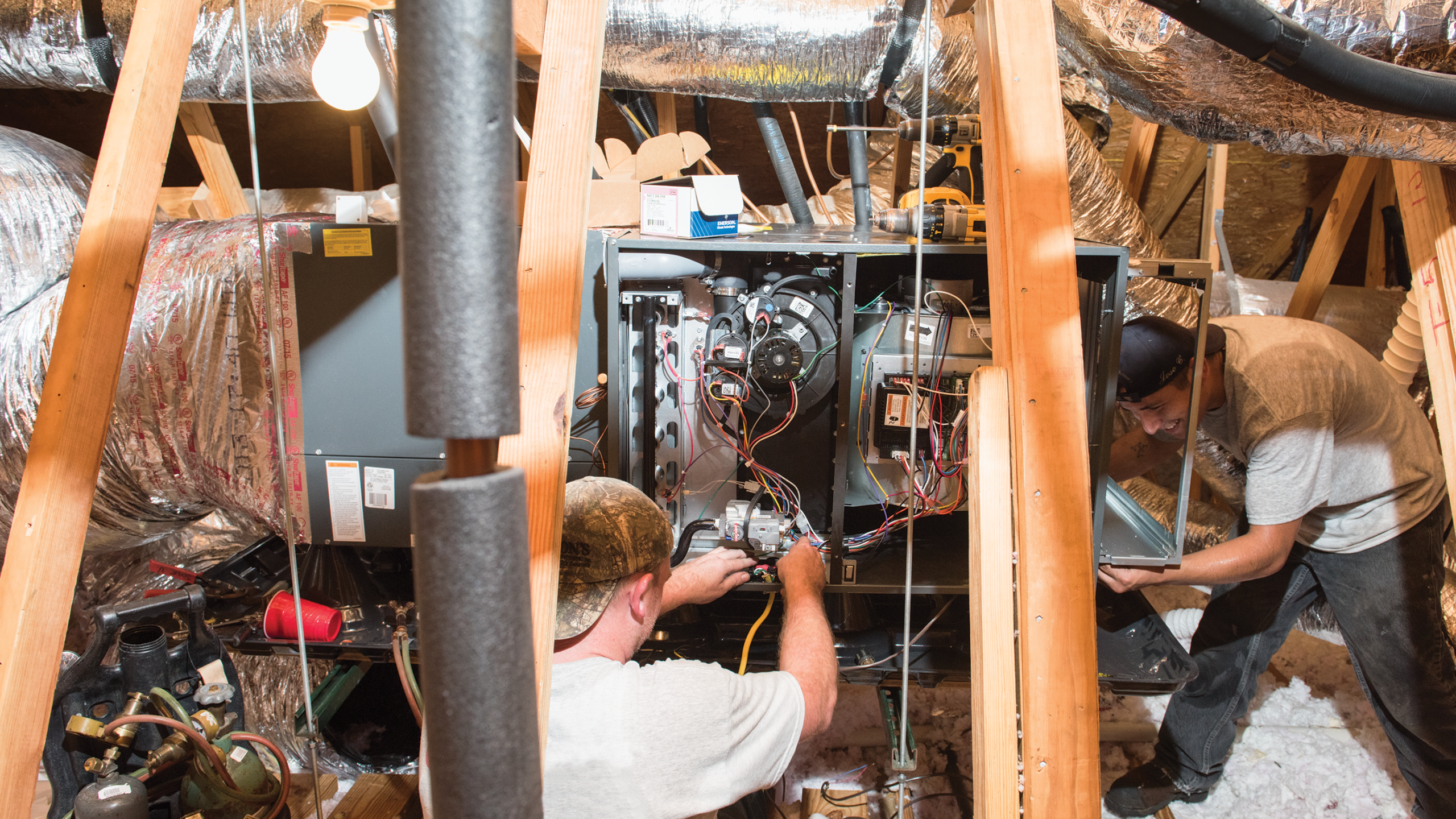 Attic Furnace Installation with Two Technicians